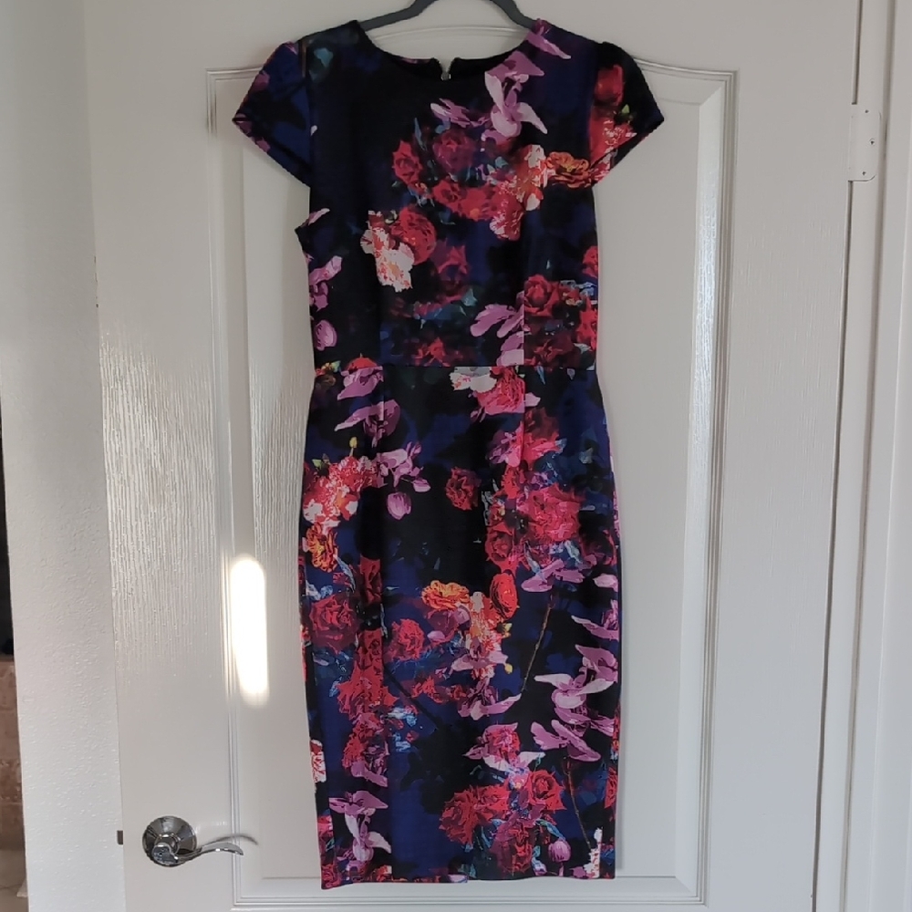 Betsey Johnson Black and Pink Floral Midi Dress
